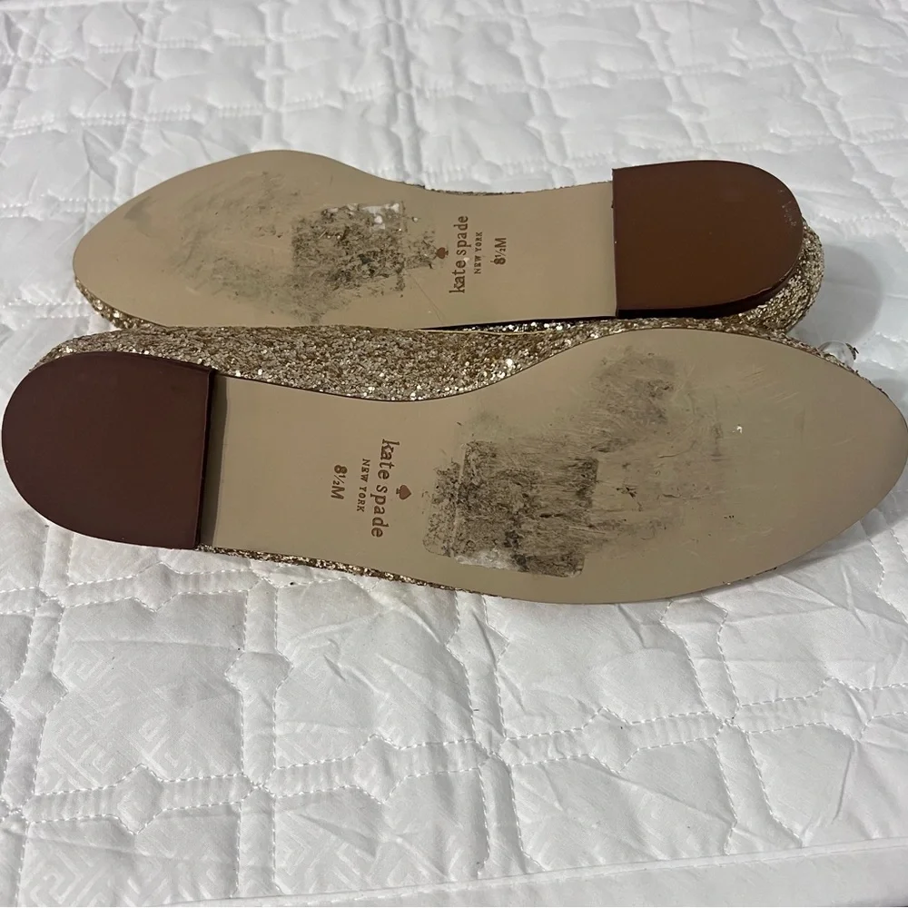 Kate Spade Ellio Ballet Flats Gold Beaded Bow Slip On Shoes 8.5